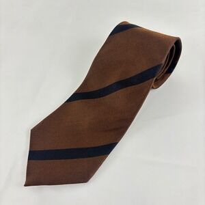 Coach Mens Silk Brown Black Striped Handmade in Italy Textured Weave Tie